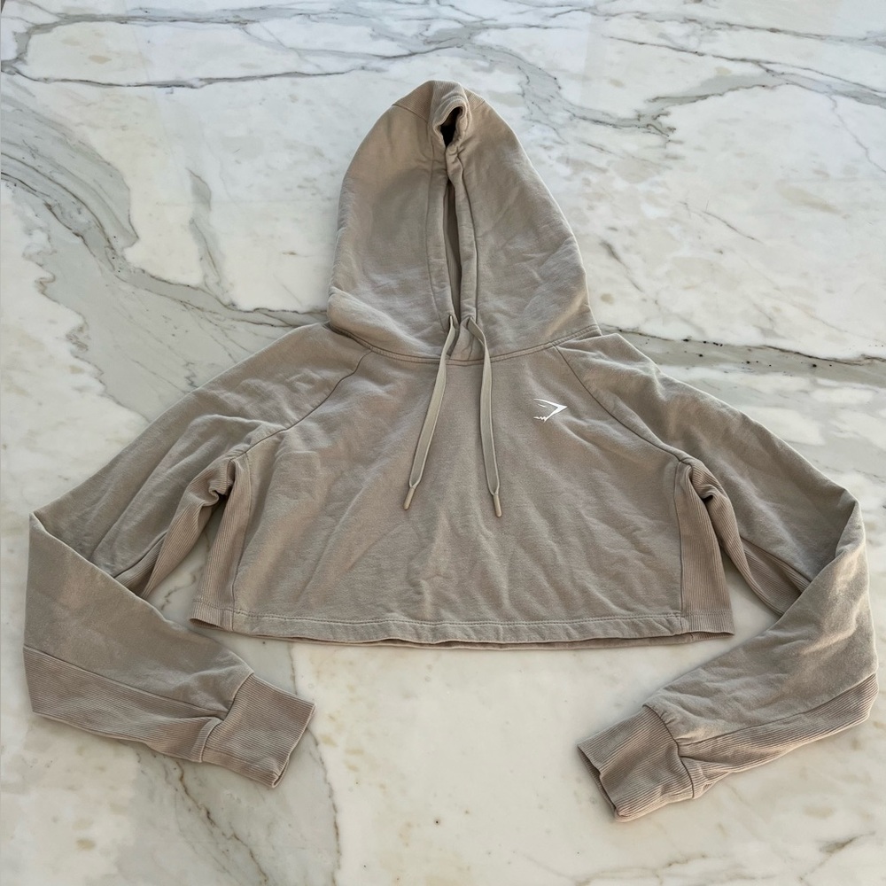 GYMSHARK BEIGE TONE CROPPED SWEATSHIRT HOODIE SIZE XS